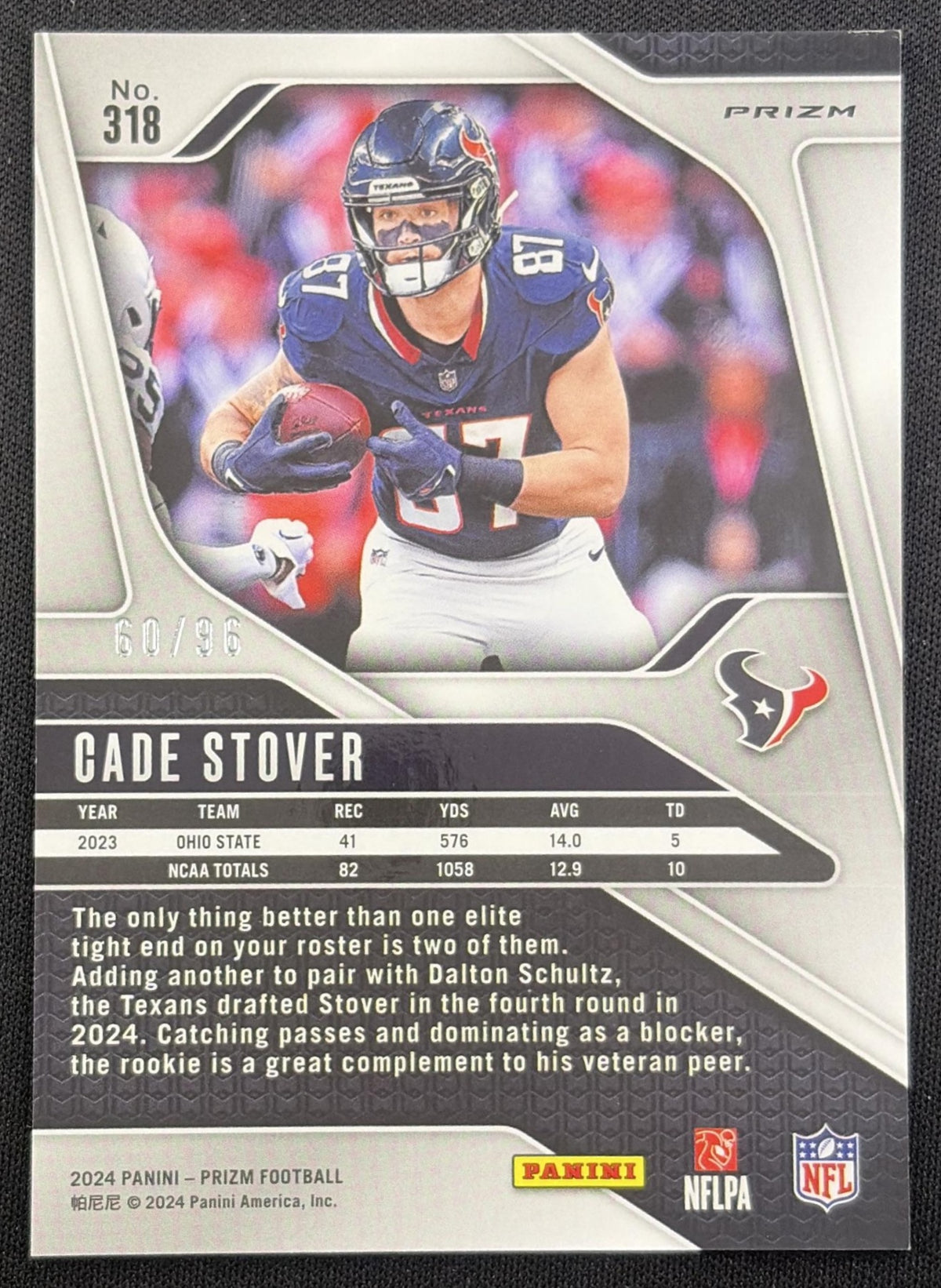 Cade Stover 2024 Panini Prizm Blue Sparkle /96 Texans back