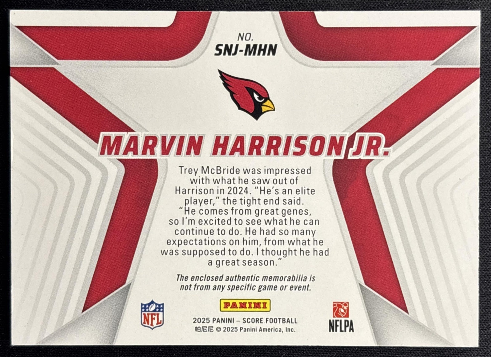 Marvin Harrison Jr. 2025 Panini Score Stars of the NFL Jersey Cardinals Sports Trading Cards