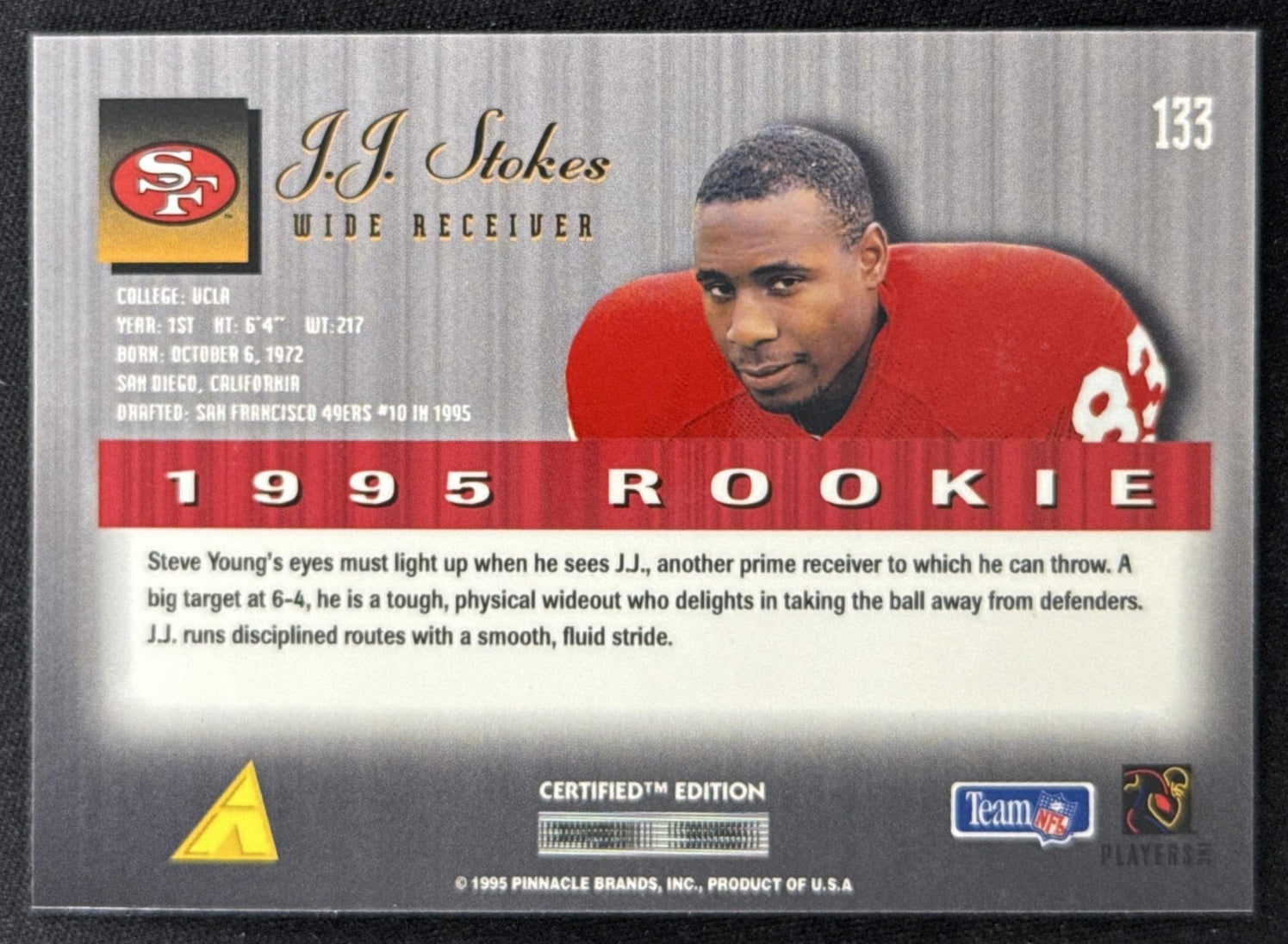 J.J. Stokes 1995 Pinnacle Select Certified Mirror 49ers