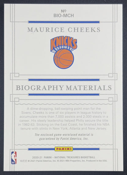 Maurice Cheeks 2020 Panini National Treasures Biography Materials /49 Knicks New York Knicks Sports Trading Card