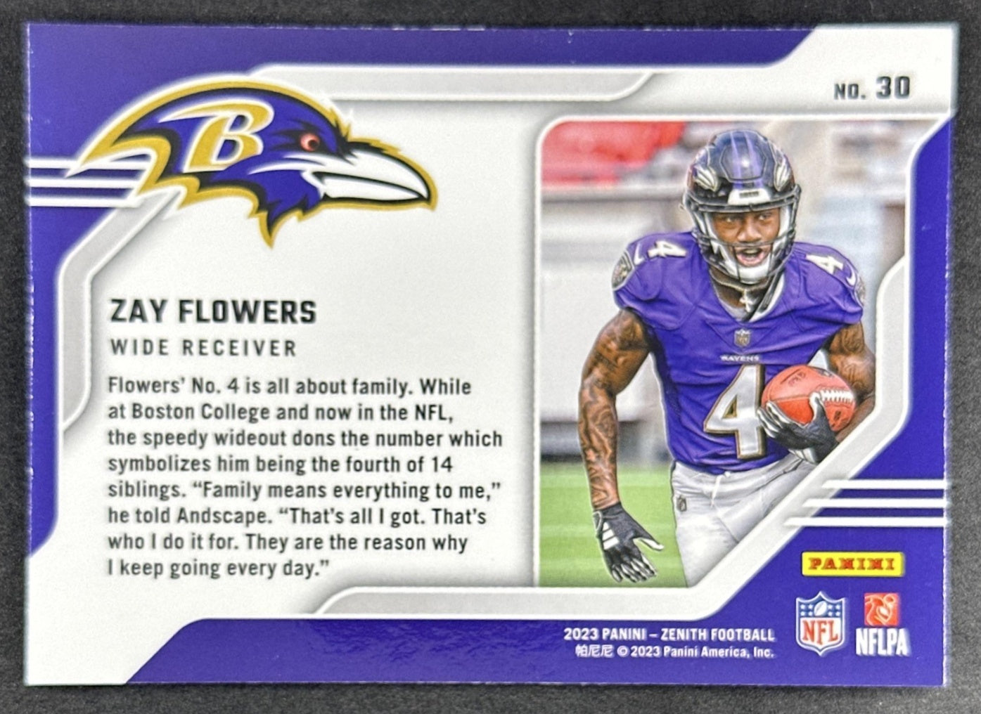 Zay Flowers 2023 Panini Zenith Behind the Numbers Ravens Sports Trading Card