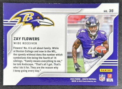 Zay Flowers 2023 Panini Zenith Behind the Numbers Ravens Sports Trading Card