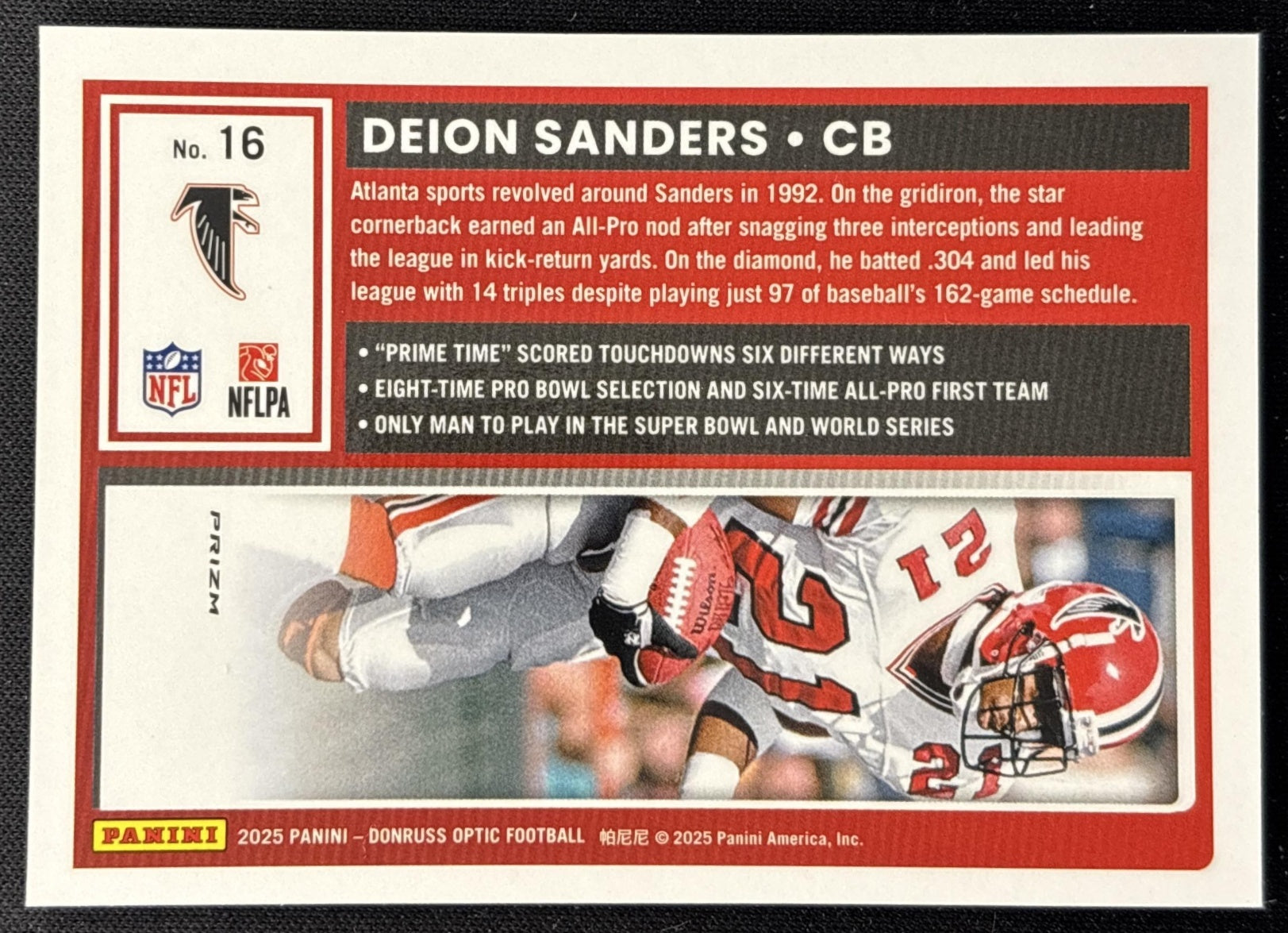Deion Sanders 2025 Panini Donruss Optic Holo Prizm Falcons