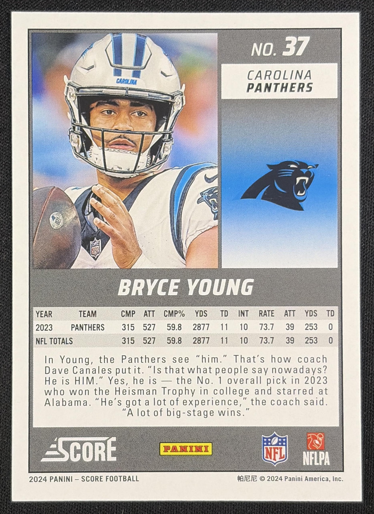 Bryce Young 2024 Panini Score Stars /399 Panthers