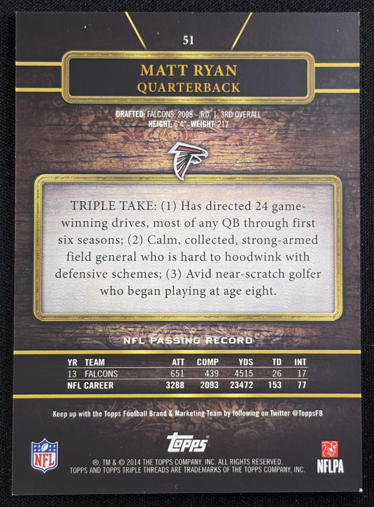 Matt Ryan 2014 Topps Triple Threads Emerald /199 Falcons