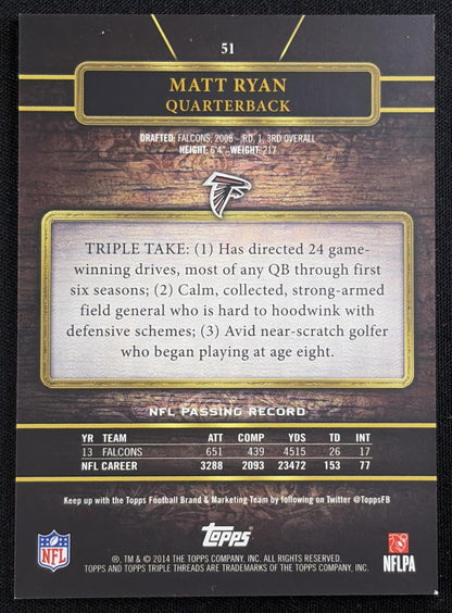 Matt Ryan 2014 Topps Triple Threads Emerald /199 Falcons