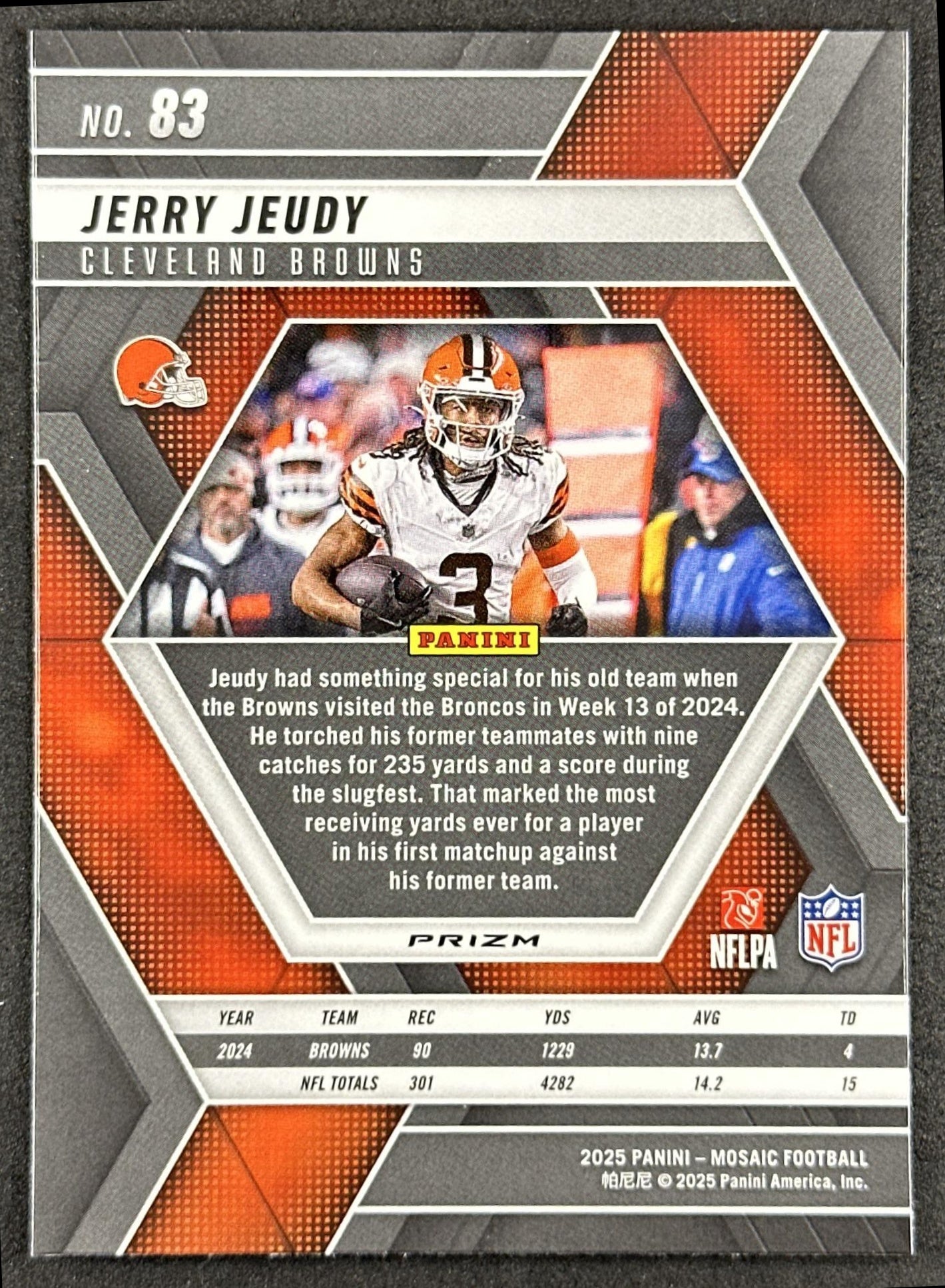 Jerry Jeudy 2025 Panini Mosaic Silver Prizm Browns