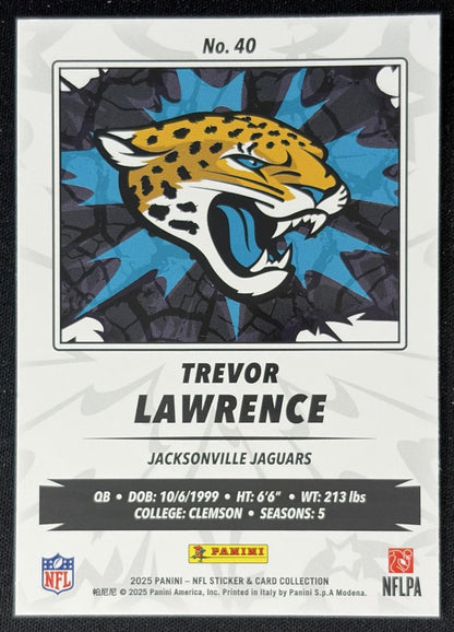 Trevor Lawrence 2025 Panini NFL Sticker & Card Collection Cards Green /75 Jaguars back