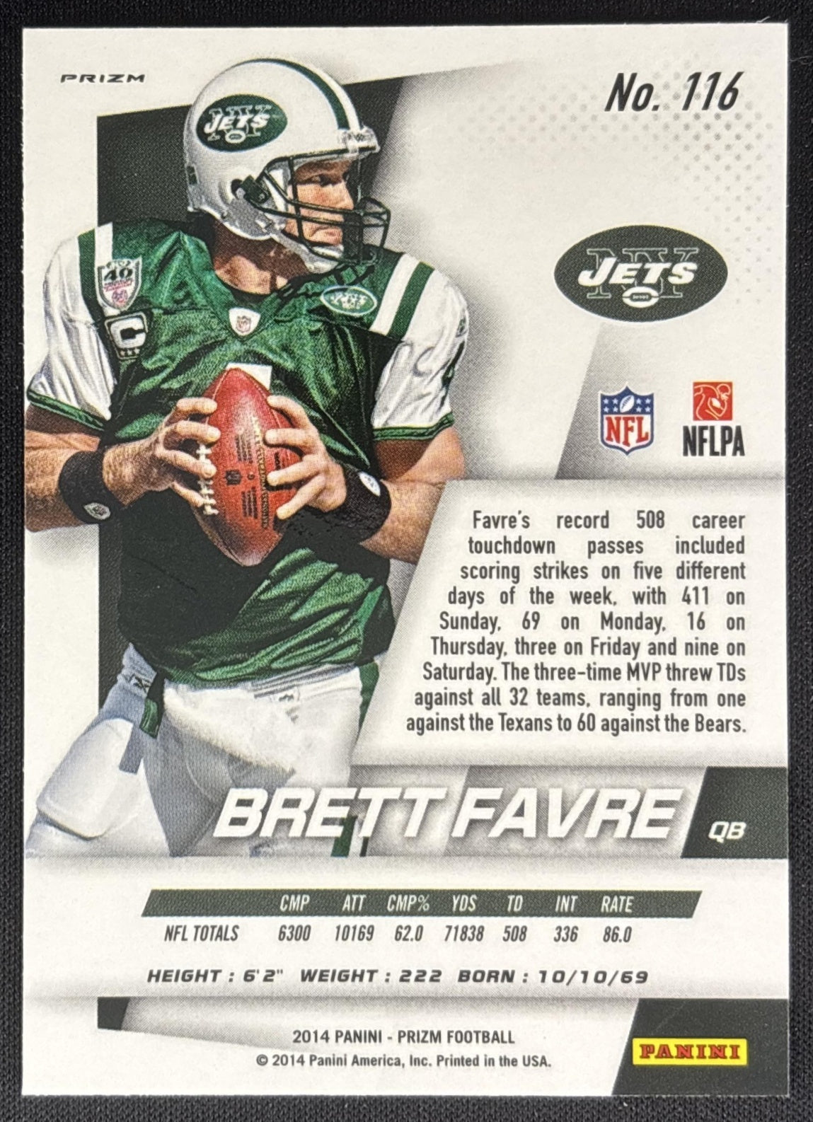 Brett Favre 2014 Panini Prizm Prizms Silver Jets Sports Trading Card