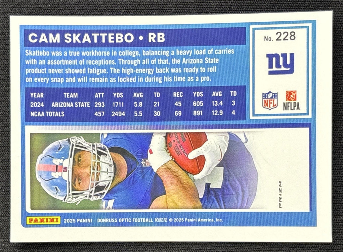 Cam Skattebo 2025 Panini Donruss Optic Rated Rookie Purple Shock Prizm Giants