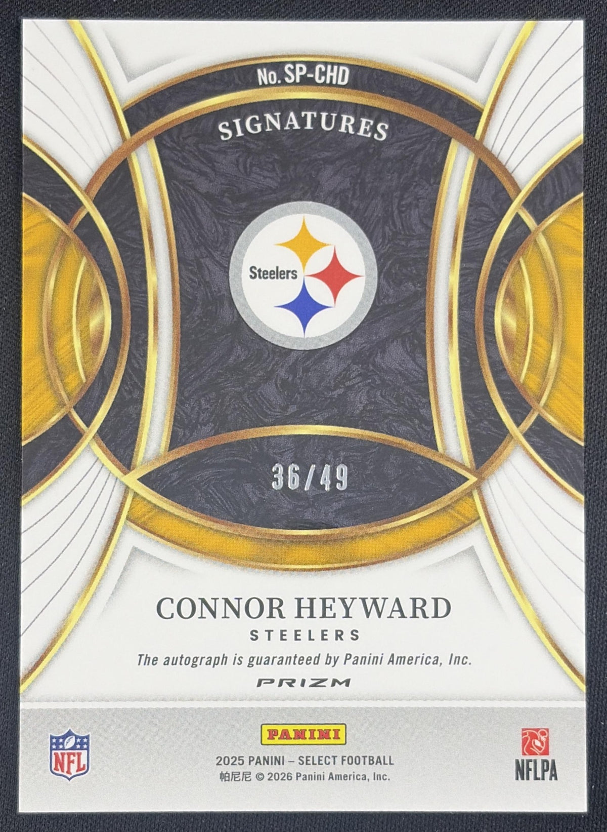 Connor Heyward 2025 Panini Select Signatures Light Blue Prizm /49 Steelers Sports Trading Card
