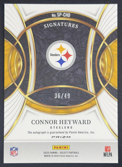 Connor Heyward 2025 Panini Select Signatures Light Blue Prizm /49 Steelers Sports Trading Card