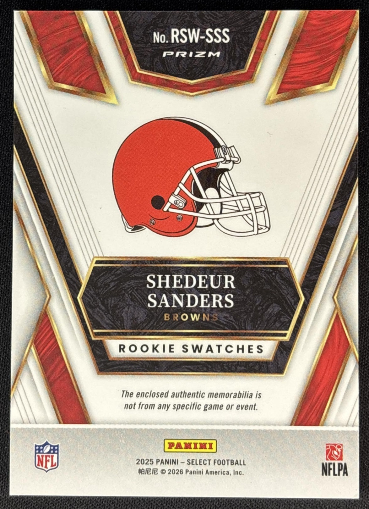 Shedeur Sanders 2025 Panini Select Rookie Swatches Red Prizm Browns Sports Trading Cards