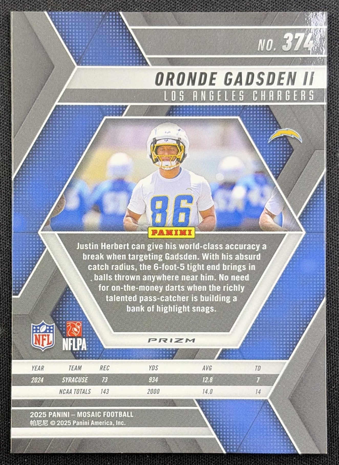 Oronde Gadsden II 2025 Panini Mosaic Rookies Red Prizm Chargers
