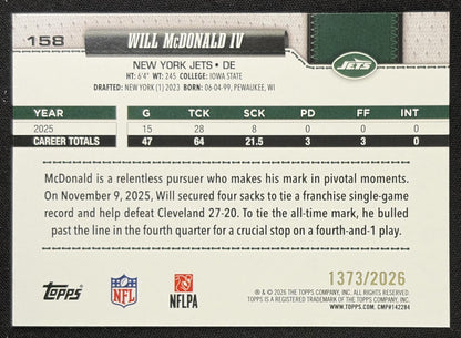 Will McDonald IV 2026 Topps Gold /2026 Jets