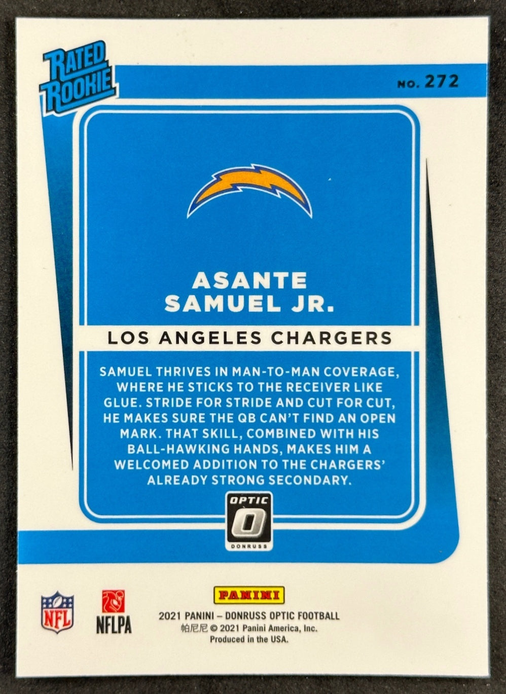 Asante Samuel Jr. 2021 Donruss Optic Rated Rookie Chargers Football