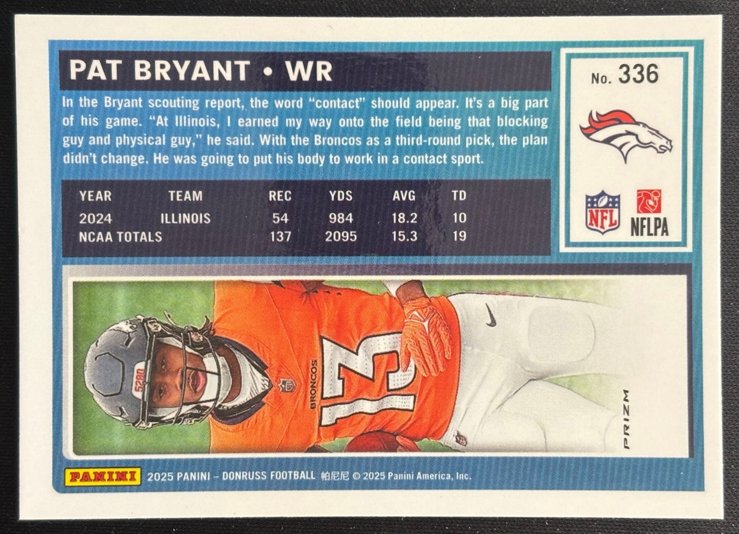 Pat Bryant 2025 Donruss Optic Rated Rookie Preview Pink Broncos Sports Trading Cards