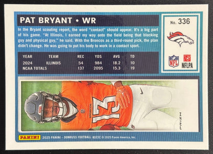 Pat Bryant 2025 Donruss Optic Rated Rookie Preview Pink Broncos Sports Trading Cards