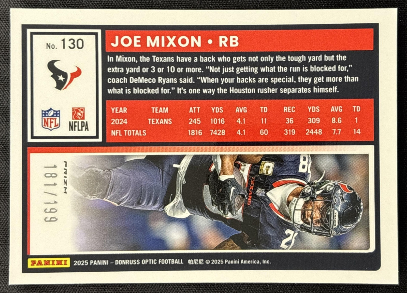 Joe Mixon 2025 Panini Donruss Optic Flex Prizm /199 Texans Sports Trading Cards