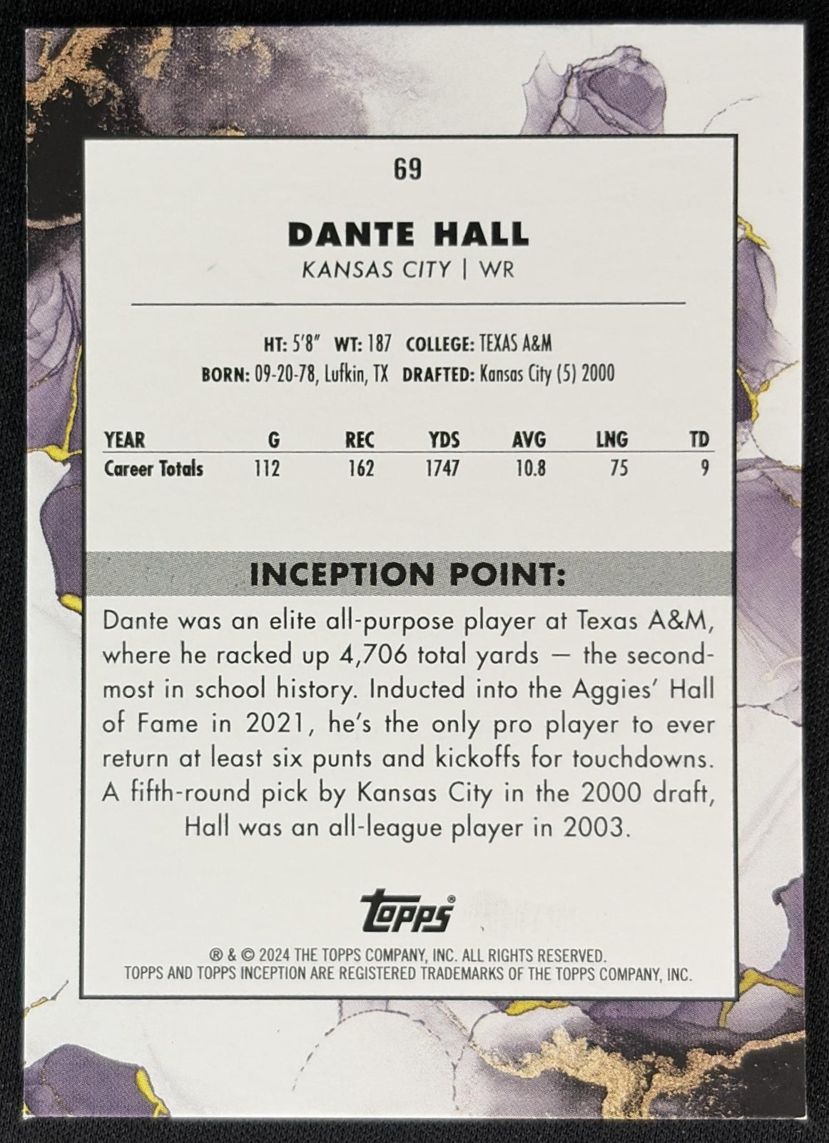 Dante Hall 2024 Topps Inception Purple /125 Chiefs