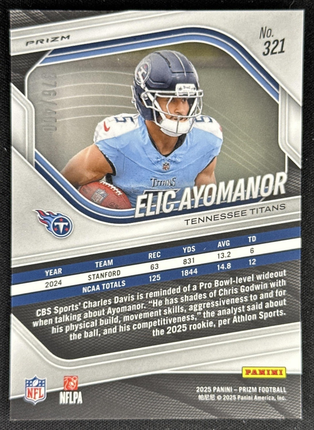 Elic Ayomanor 2025 Panini Prizm Pandora /400 Titans