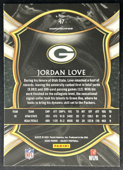 Jordan Love 2020 Panini Select Concourse Packers back