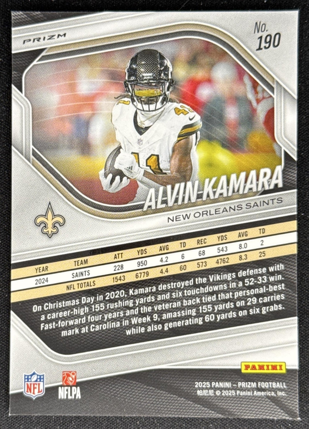 Alvin Kamara 2025 Panini Prizm Red White & Blue Saints Sports Trading Card