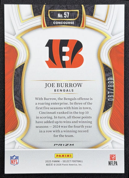 Joe Burrow 2025 Panini Select Concourse Copper Prizm Shock /899 Bengals - back