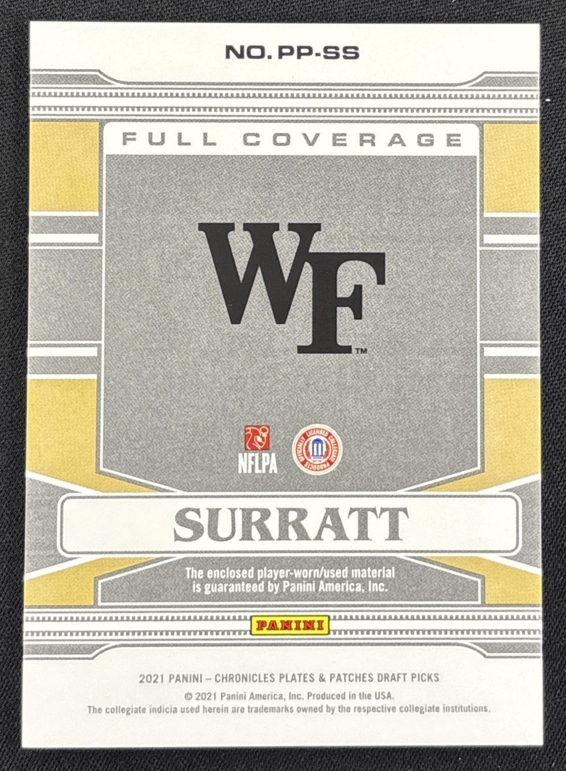 Sage Surratt 2021 Panini Chronicles Draft Picks Plates and Patches Full Coverage