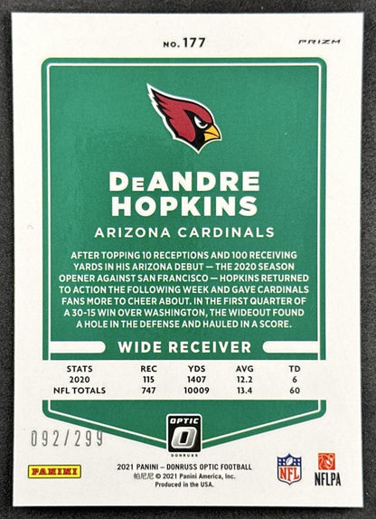 DeAndre Hopkins 2021 Panini Donruss Optic Wave /299 Cardinals back