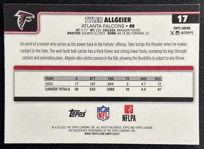 Tyler Allgeier 2025 Topps Chrome Red/White/Blue Refractor Falcons Sports Trading Cards