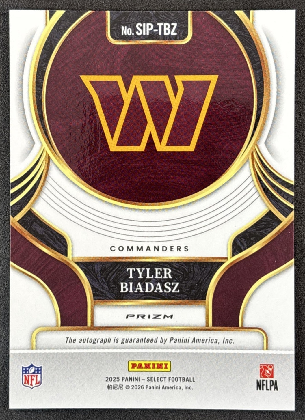 Tyler Biadasz 2025 Panini Select Signatures Commanders
