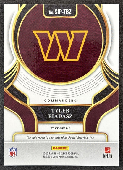 Tyler Biadasz 2025 Panini Select Signatures Commanders