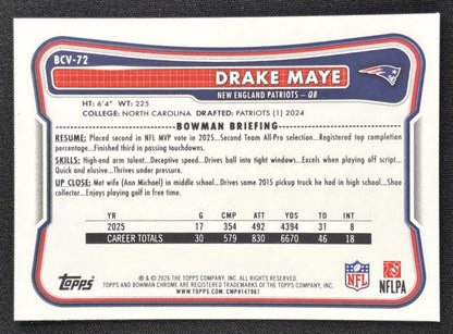 Drake Maye 2026 Bowman Chrome NFL Mojo Refractor Patriots Sports Trading Card