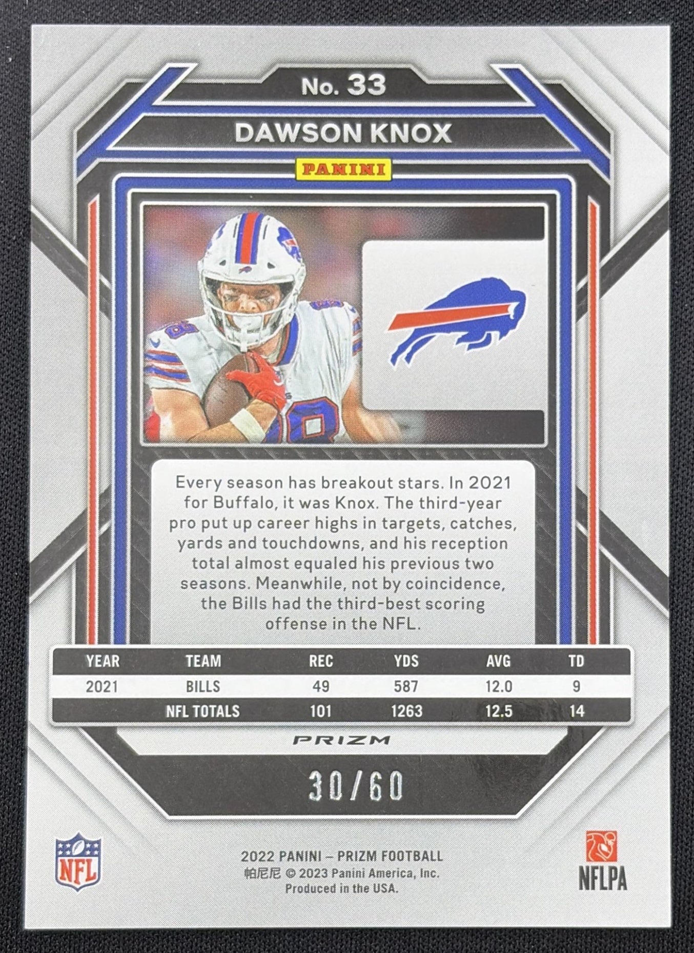 Dawson Knox 2022 Panini Prizm Orange Wave /60 Bills
