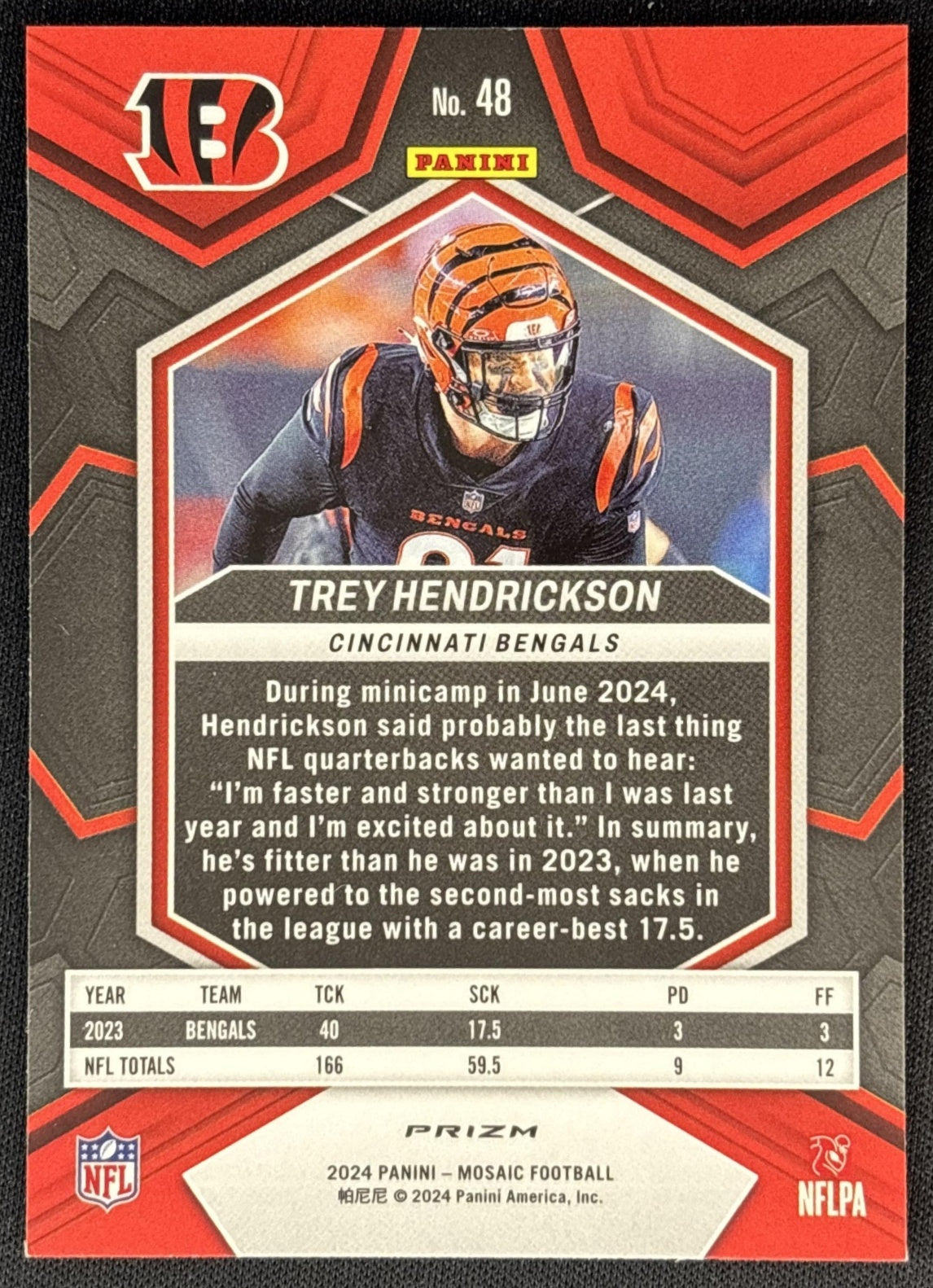 Trey Hendrickson 2024 Panini Mosaic Genesis Prizm Bengals back