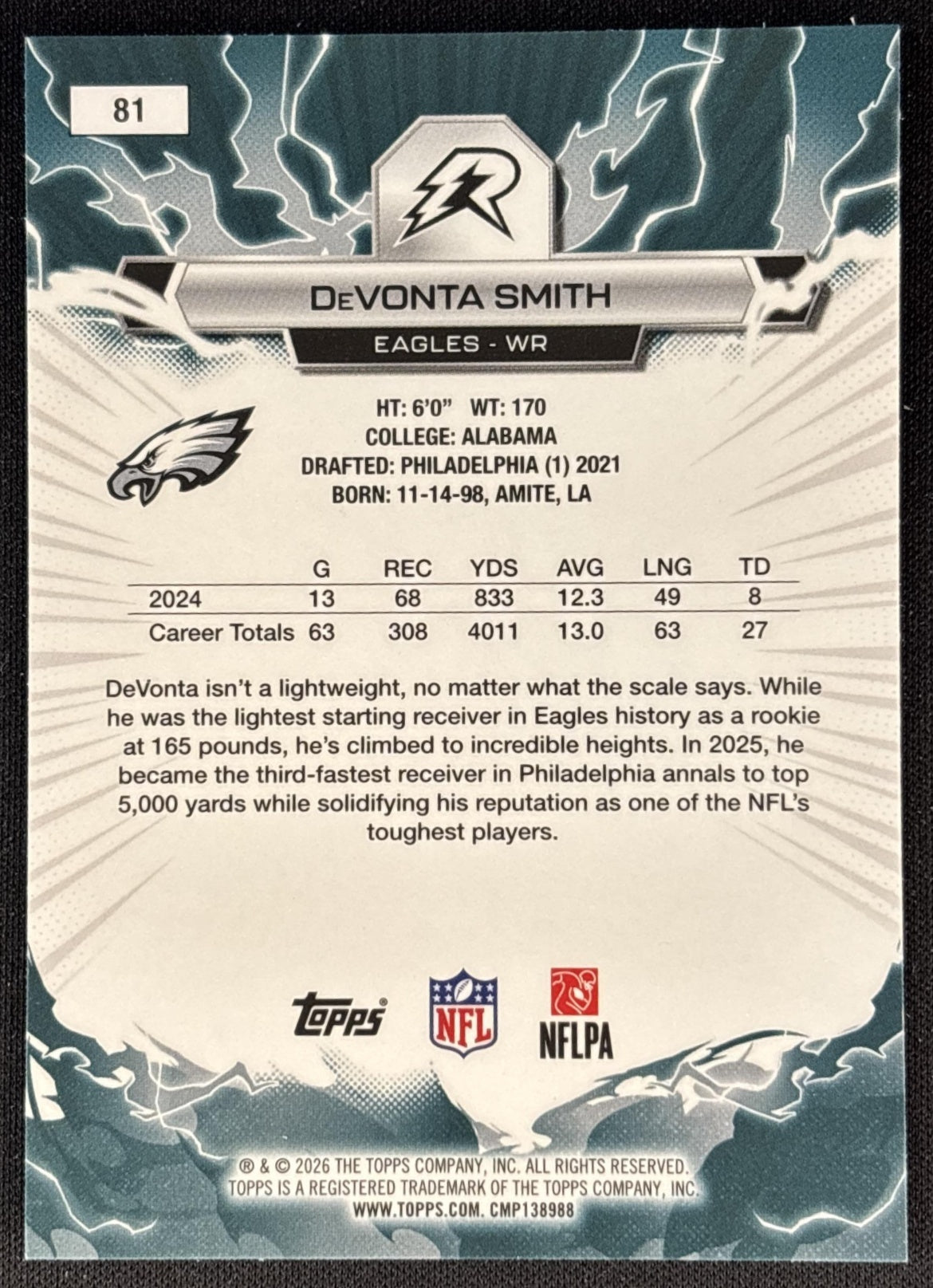 DeVonta Smith 2025 Topps Resurgence Eagles Philadelphia Eagles back
