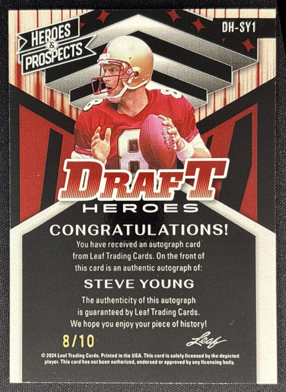 Steve Young 2024 Leaf Heroes & Prospects Draft Heros Green /10 back