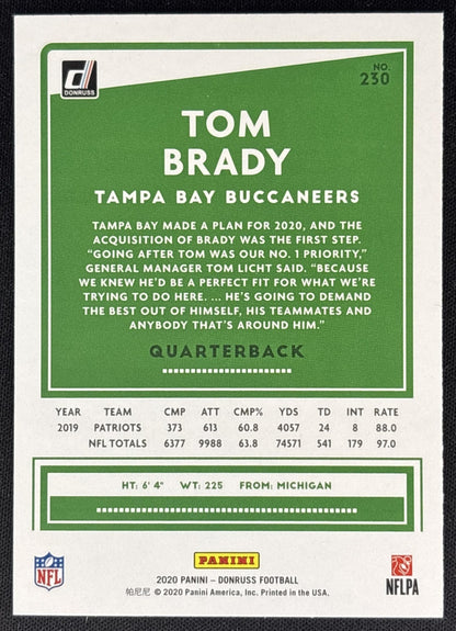 Tom Brady 2020 Panini Donruss Press Proof Yellow Buccaneers Sports Trading Cards