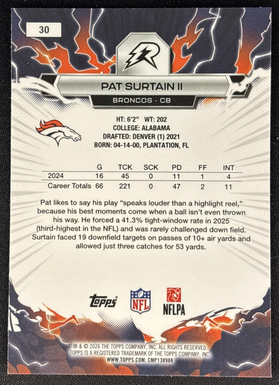 Pat Surtain II 2025 Topps Resurgence Broncos Denver Broncos back