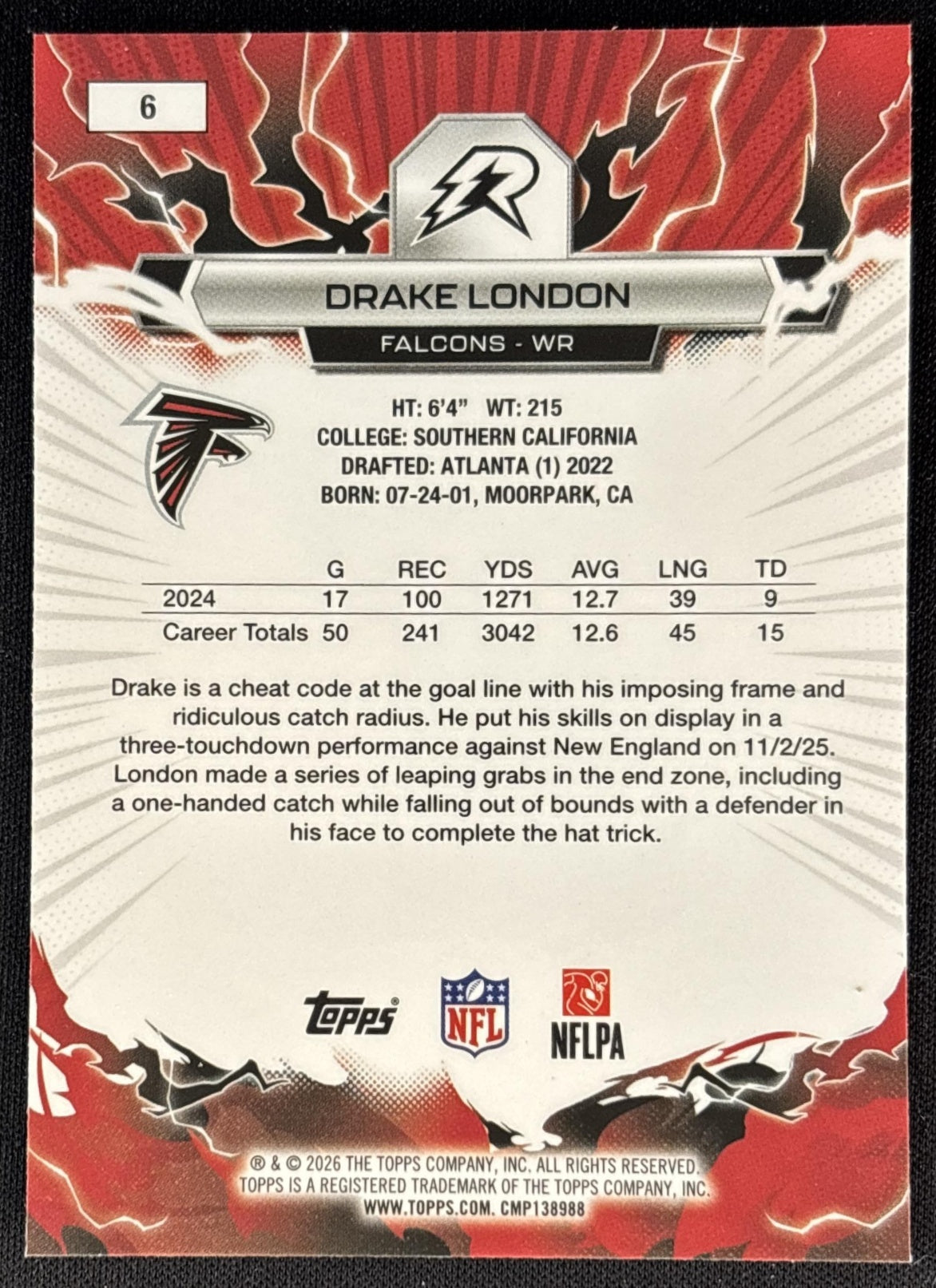 Drake London 2025 Topps Resurgence Falcons Atlanta Falcons back