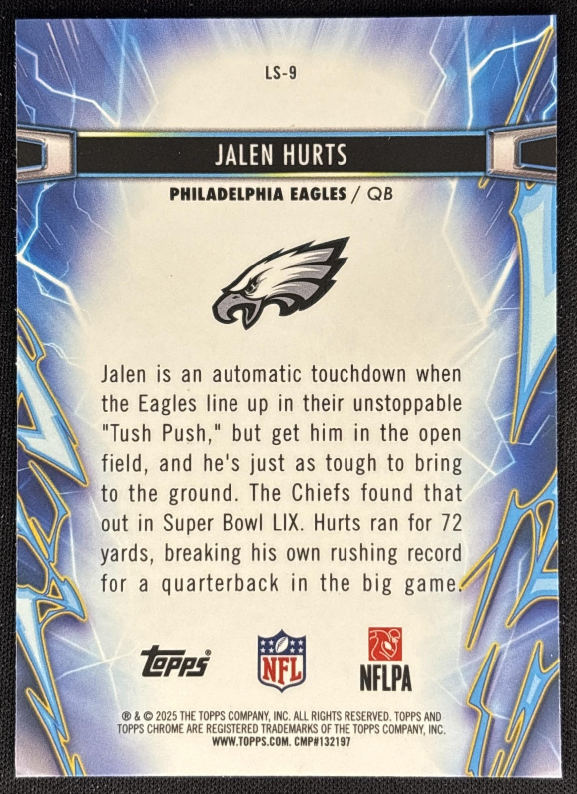 Jalen Hurts 2025 Topps Cosmic Chrome Light Speed Eagles back