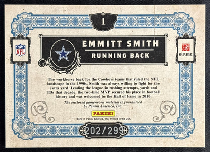 Emmitt Smith 2011 Panini Gold Standard Hall of Materials /299 Cowboys Sports Trading Card