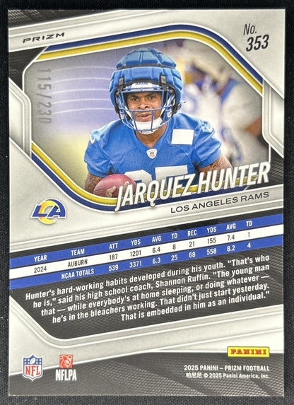 Jarquez Hunter 2025 Panini Prizm Blue Wave /230 Rams Back