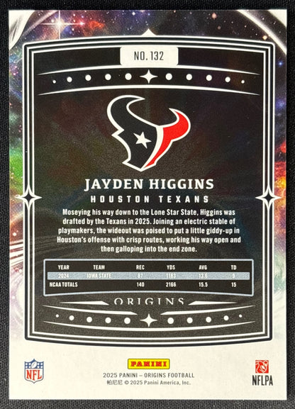 Jayden Higgins 2025 Origins Rookie Red /225 Texans back | Wayne Collection