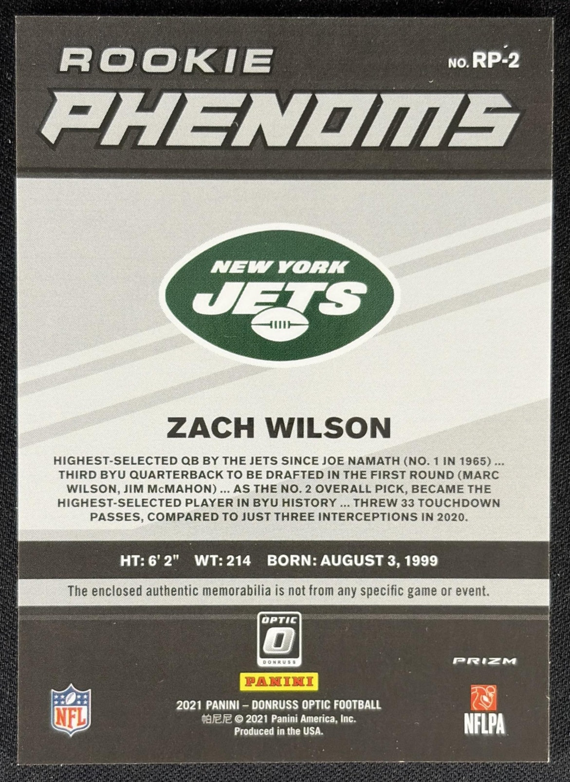 Zach Wilson 2021 Panini Donruss Optic Rookie Phenoms Blue Hyper Jets