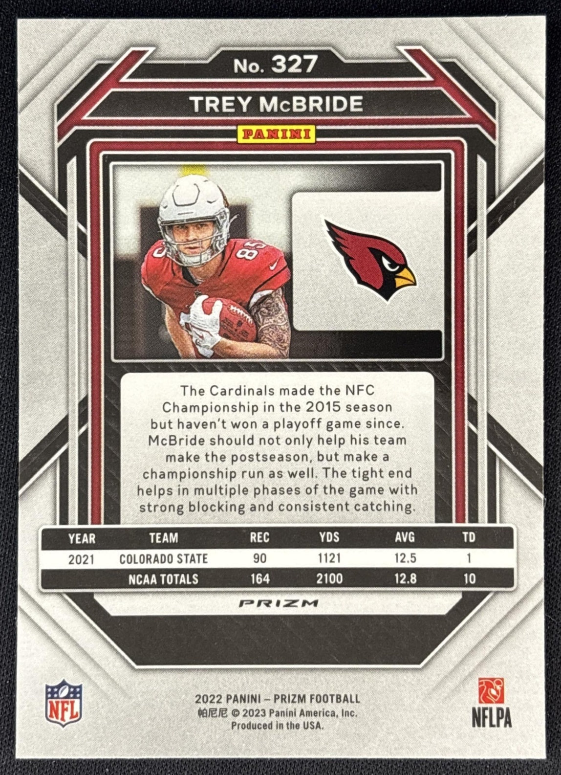 Trey McBride 2022 Panini Prizm Orange Ice Cardinals Back