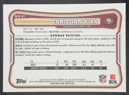 Christian Kirk 2026 Bowman Chrome NFL Mojo Refractor 49ers Sports Trading Card
