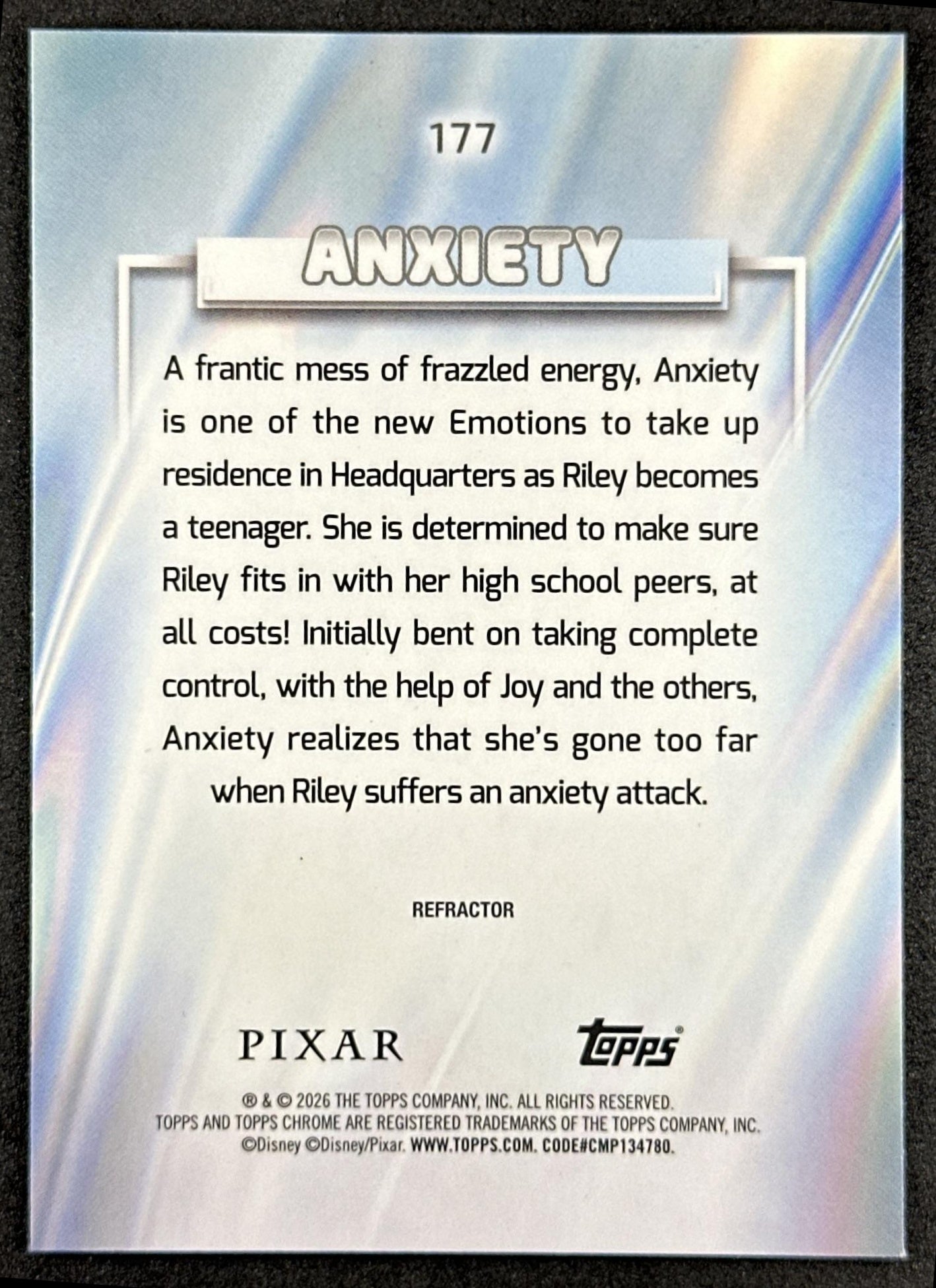Anxiety 2026 Topps Chrome Disney Refractor Inside Out 2 Back