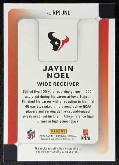 Jaylin Noel 2025 Panini Donruss Rookie Phenom Jerseys Texans back